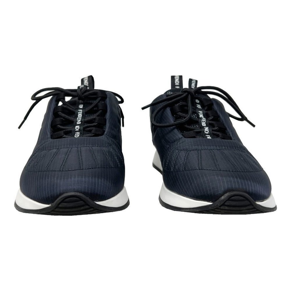 Fendi Navy Blue Sneakers Quilted Nylon White Sole Lace Up 37.5 - Picture 4 of 10